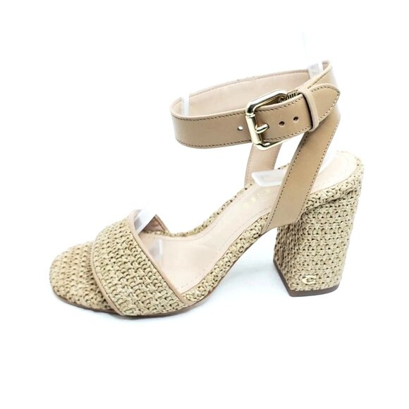 Coach Shelby Block-Heel Sandal Natural/Tan Leather Ankle Strap Women’s Size 6 B - Picture 1 of 11